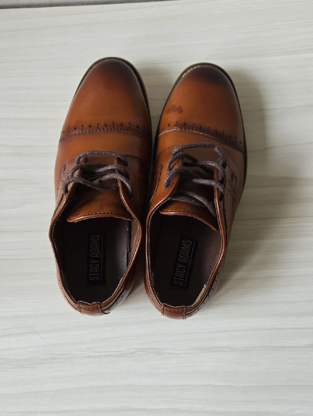Stacy Adams Two-tone Brown Leather Derby Shoes For Boys Size 10M